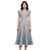 Đầm Hoa Jacquard Xanh Xám - Tay Cánh Tiên