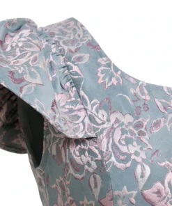 Đầm Hoa Jacquard Xanh Xám - Tay Cánh Tiên - Ảnh 3